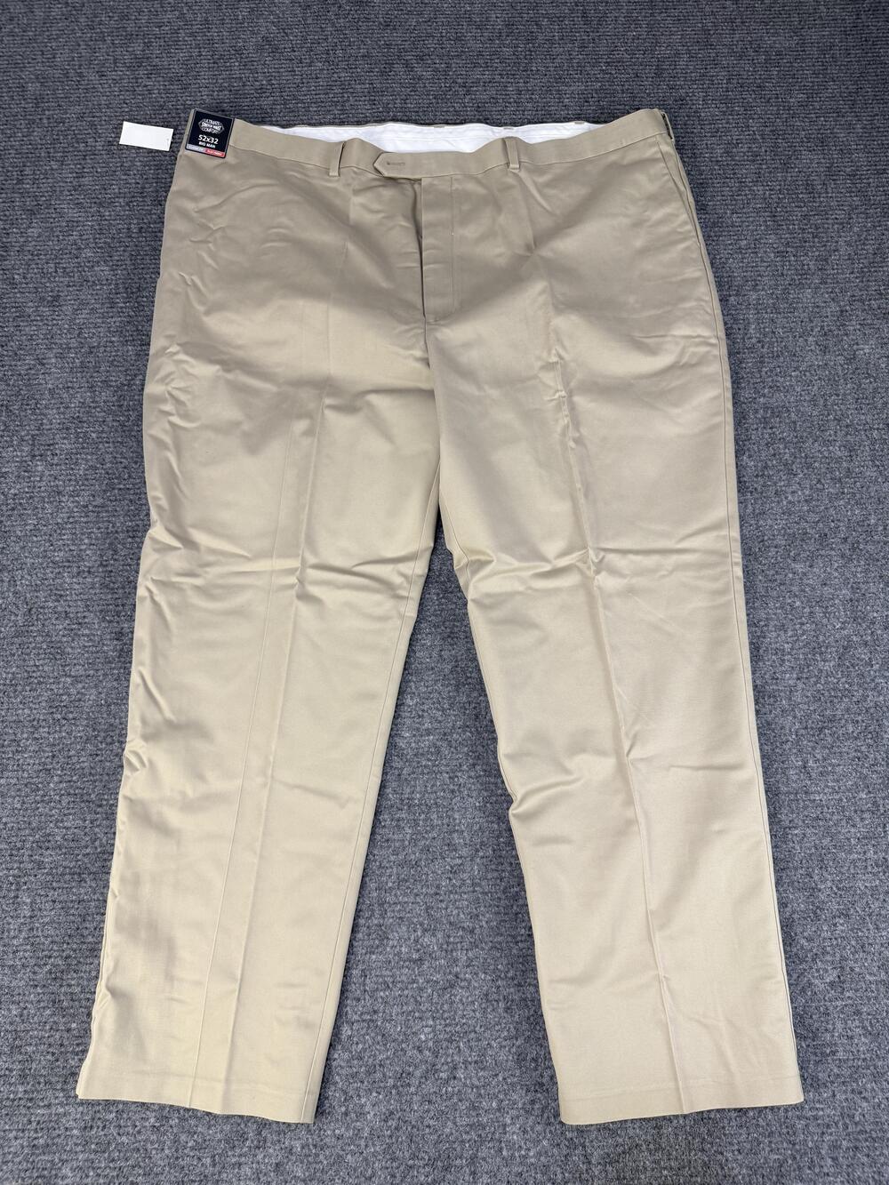 Roundtree & Yorke Pants Mens 52x32 Khaki Travel Smart Classic Fit